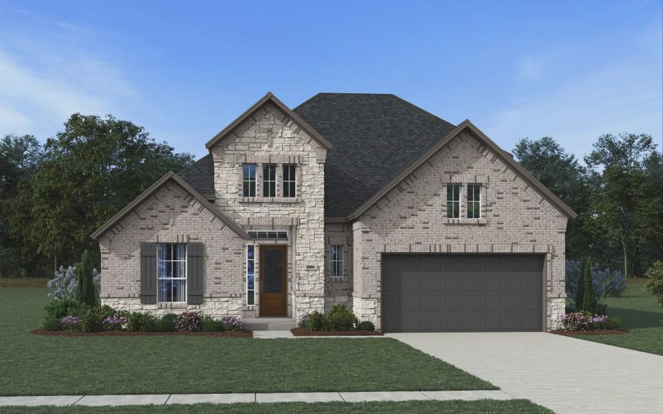 Representative exterior photo of a completed home built from the Bloomington by Chesmar Homes in Buffalo Crossing, Rosenberg, TX (Image 1). Representative exterior photo of a completed home built from the Bloomington by Chesmar Homes in Buffalo Crossing, Rosenberg, TX (Image 1).