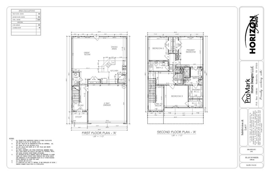 2D floor plan layout for the Gibson by Horizon Construction and Development in The Village at Bonnie Oaks, Lebanon, TN (Image 3).