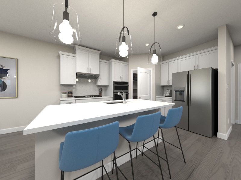 Prep dinner in the kitchen without missing the conversation in the great room.