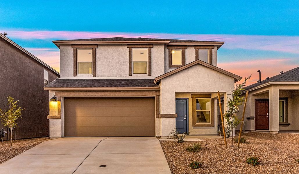 Front exterior of a new home in Blackhawk, Tucson, AZ, highlighting curb appeal (Image 2).