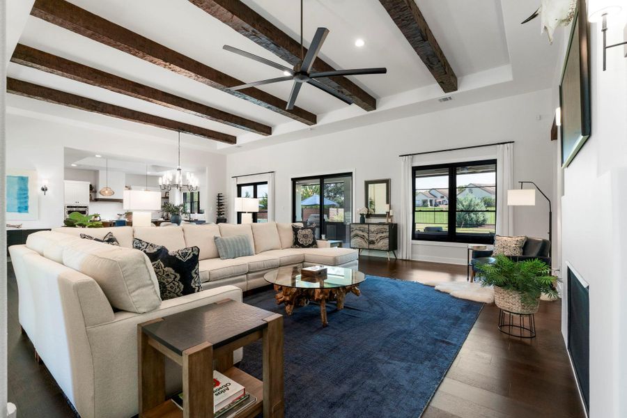 Impressive 2" thick, 19 ft long reclaimed Douglas Fir wrapped beams in the living room makes a statement! Impressive 2" thick, 19 ft long reclaimed Douglas Fir wrapped beams in the living room makes a statement!