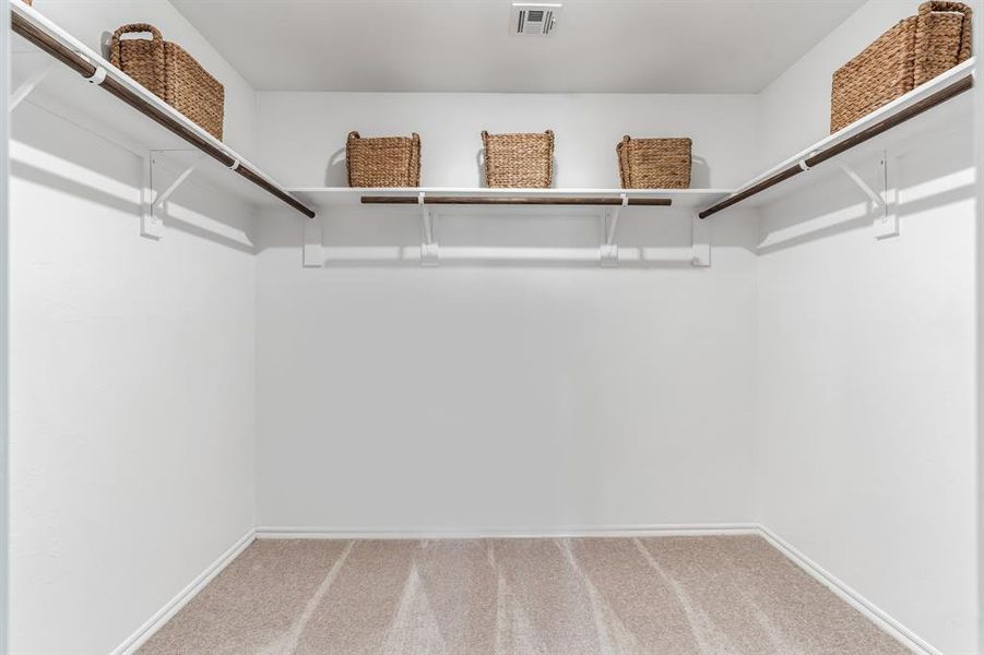 Walk in closet with carpet floors