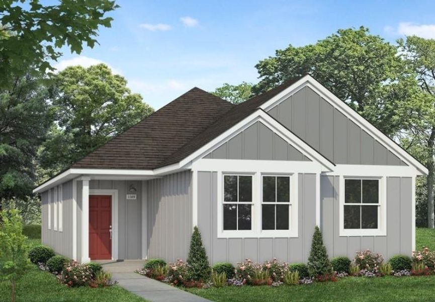 Front exterior of a new home in Casetta Ranch, Kyle, TX, highlighting curb appeal (Image 16). Front exterior of a new home in Casetta Ranch, Kyle, TX, highlighting curb appeal (Image 16).