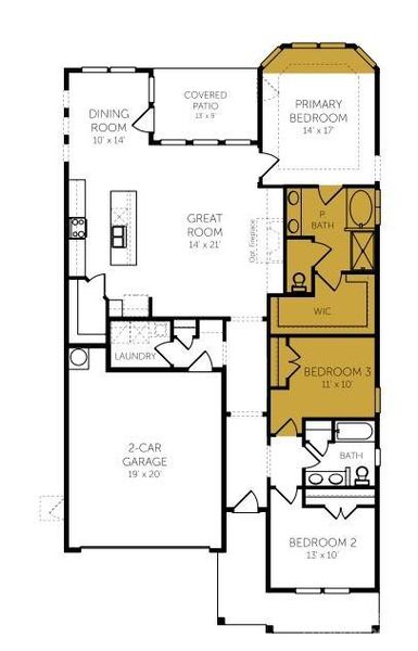 2D floor plan layout of this home in Cottages at Wingate, Wingate, NC (Image 2).