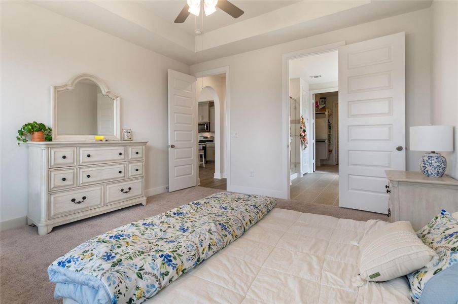 This angle highlights the entryway and the en-suite bathroom.