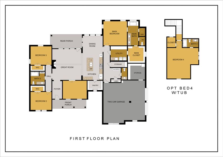 2D floor plan layout for the El Dorado by Trinity Classic Homes in The Reserve at Shadle, Poolville, TX (Image 2). 2D floor plan layout for the El Dorado by Trinity Classic Homes in The Reserve at Shadle, Poolville, TX (Image 2).