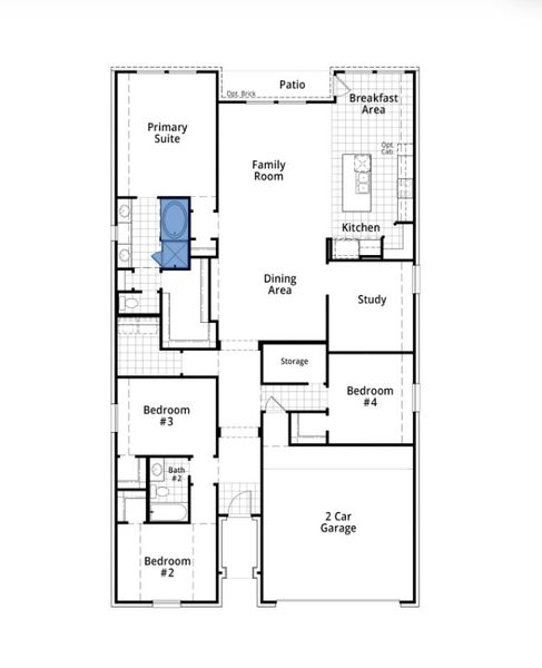 2D floor plan layout for the Dorchester by Highland Homes in Two Step Farm, Montgomery, TX (Image 3).