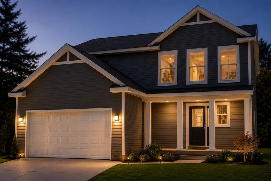 Front exterior of a new home in Individual Homes - Jackson County, Jackson, MI, highlighting curb appeal (Image 6). Front exterior of a new home in Individual Homes - Jackson County, Jackson, MI, highlighting curb appeal (Image 6).