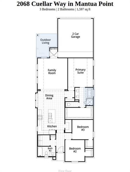 2D floor plan layout of this home in Mantua Point, Van Alstyne, TX (Image 2).