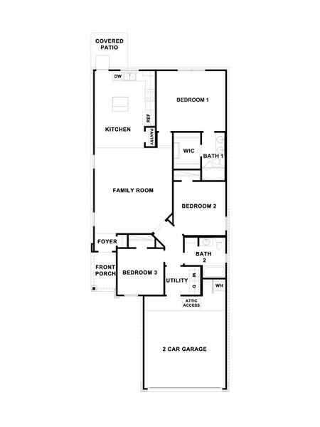 2D floor plan layout for the The Yosemite II by D.R. Horton in Frontier, Mustang Ridge, TX (Image 3).