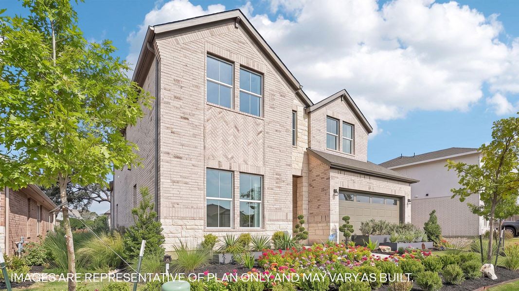 Front exterior of a new home in The Enclave at Bar W Ranch, Leander, TX, highlighting curb appeal (Image 20).