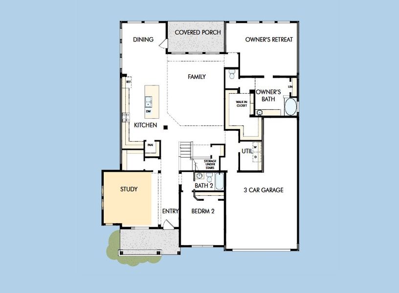 2D floor plan layout for the The Sagebrook by David Weekley Homes in Sundance Cove Lakeside - Overlook View Collection, Crosby, TX (Image 3).