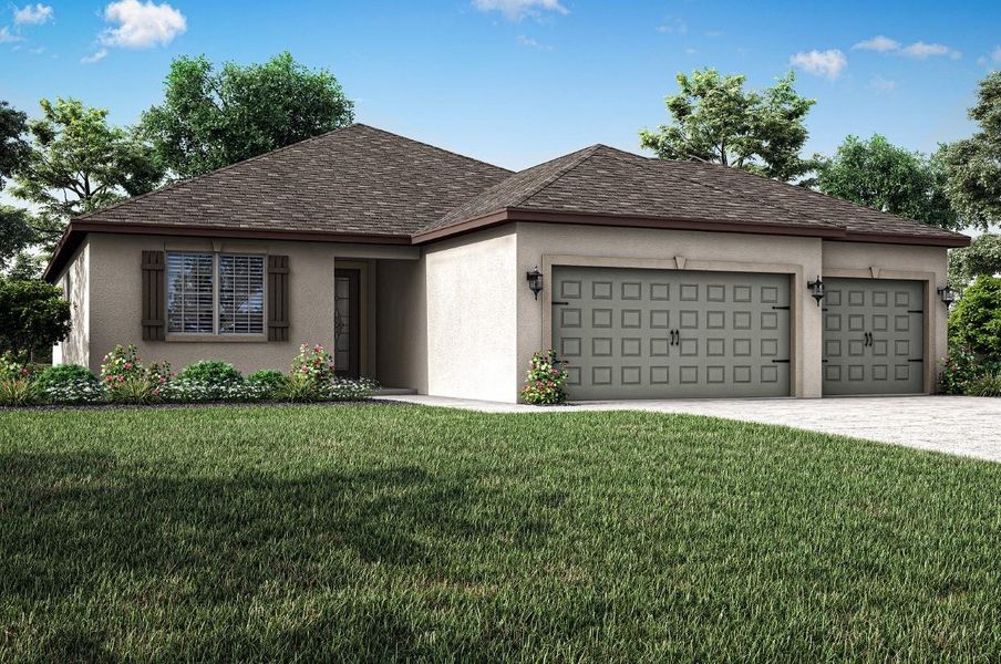 Front exterior of a new home in Port St Lucie, Port St. Lucie, FL, highlighting curb appeal (Image 1).