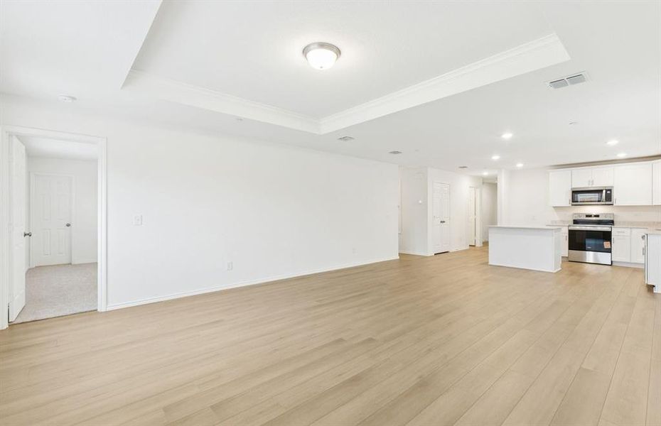 Gathering room with view of main living areasliving areas