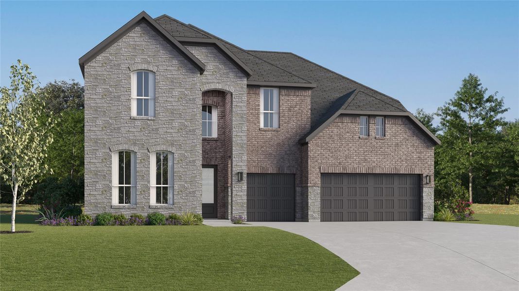 Front exterior of a new home in Lively Ranch, Georgetown, TX, highlighting curb appeal (Image 2). Front exterior of a new home in Lively Ranch, Georgetown, TX, highlighting curb appeal (Image 2).