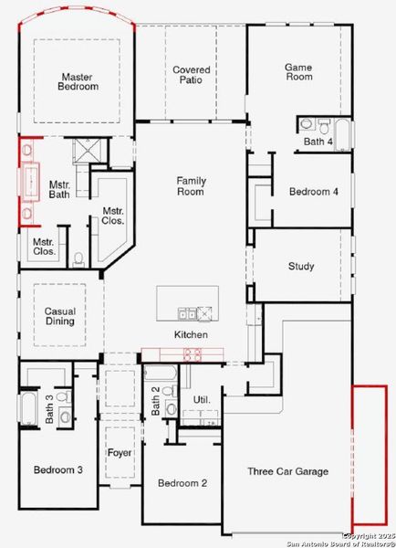 2D floor plan layout of this home in Buffalo Crossing, Cibolo, TX (Image 3).