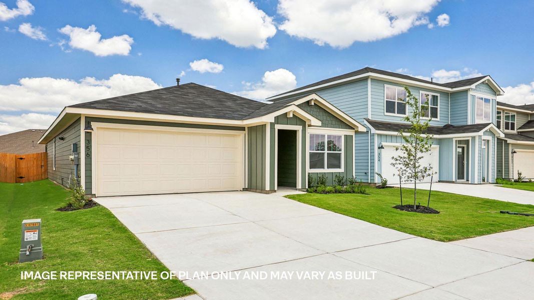 Front exterior of a new home in Valverde, Bastrop, TX, highlighting curb appeal (Image 18). Front exterior of a new home in Valverde, Bastrop, TX, highlighting curb appeal (Image 18).