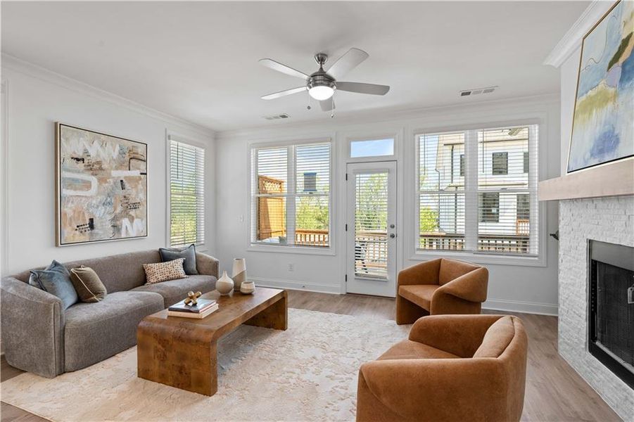 Furnished interior view inside a new home in Palisades Townhomes, Cumming (Image 15). Furnished interior view inside a new home in Palisades Townhomes, Cumming (Image 15).