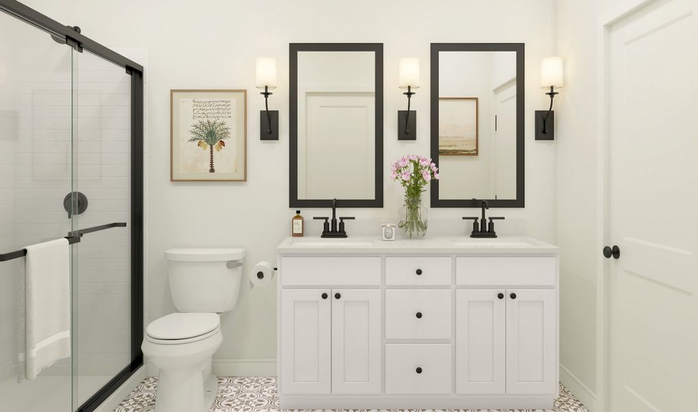 Primary bath with matte black accents Primary bath with matte black accents