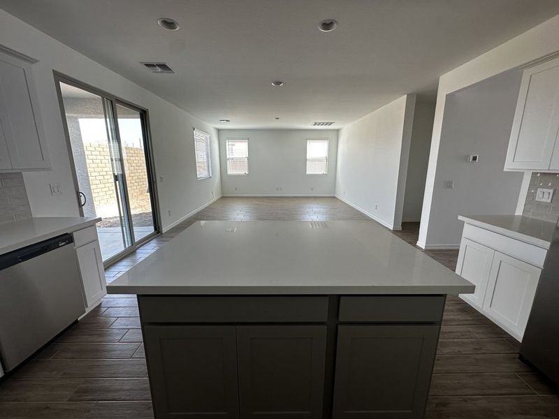 Kitchen island overlooking dining and great room