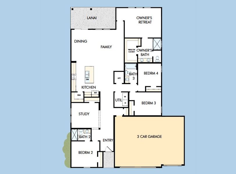 2D floor plan layout for the The Rosette by David Weekley Homes in The Preserve at Laurelton – The Canopy Collection, Green Cove Springs, FL (Image 4).