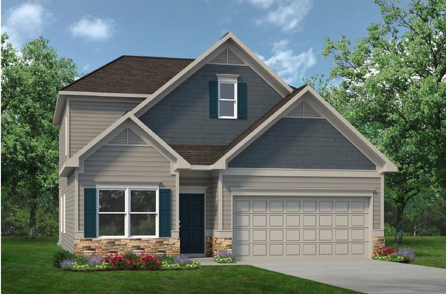 Front exterior of a new home in Marlin Pointe, White House, TN, highlighting curb appeal (Image 1). Front exterior of a new home in Marlin Pointe, White House, TN, highlighting curb appeal (Image 1).