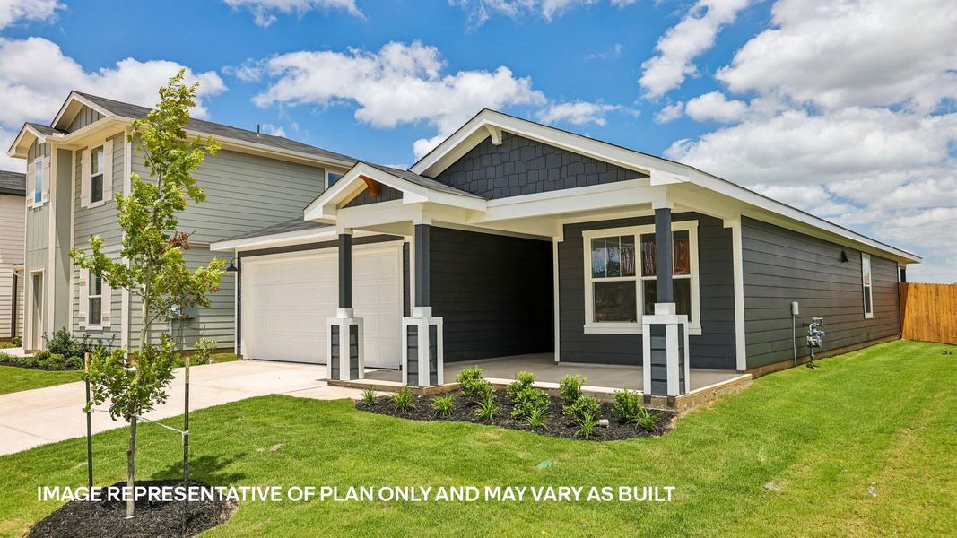 Representative exterior photo of a completed home built from the The Dalton by D.R. Horton in Valverde, Bastrop, TX (Image 22).