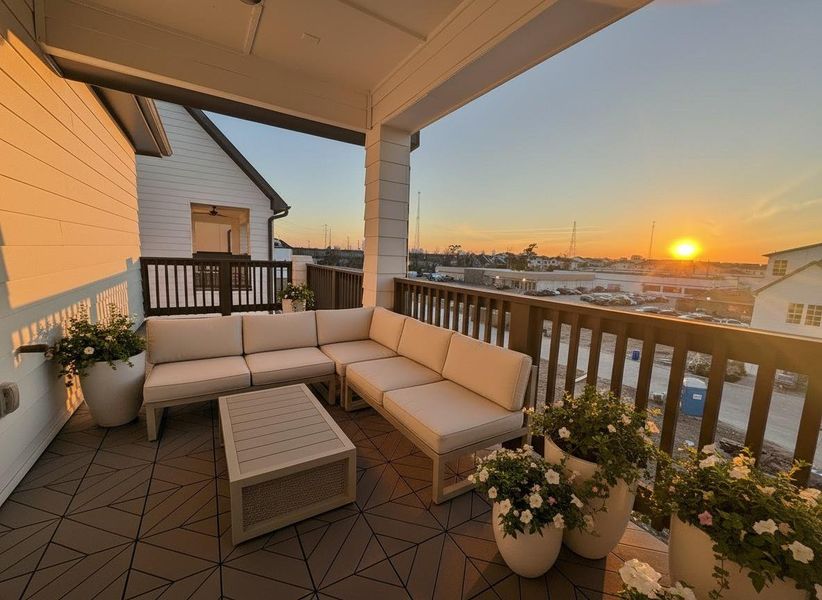 rooftop terrace with game room and sunset views