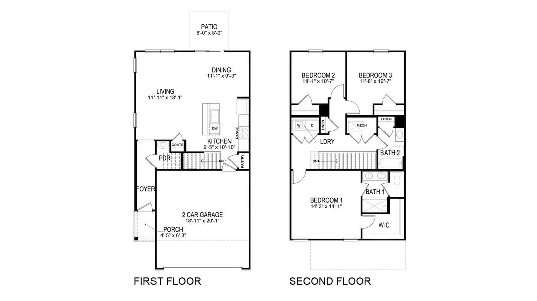 2D floor plan layout for the Tatum by D.R. Horton in Price's Point, Knoxville, TN (Image 2).