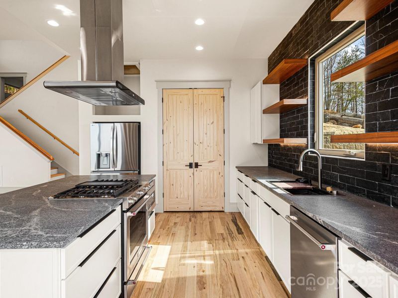 Chef's kitchen with large pantry