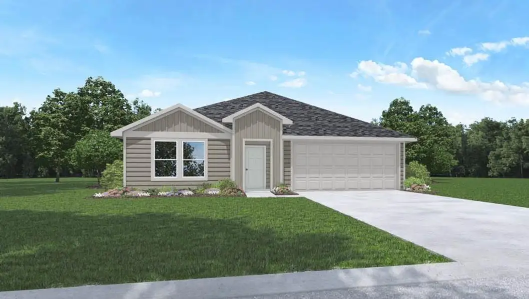 Front exterior of a new home in New Waverly Station, New Waverly, TX, highlighting curb appeal (Image 1). Front exterior of a new home in New Waverly Station, New Waverly, TX, highlighting curb appeal (Image 1).