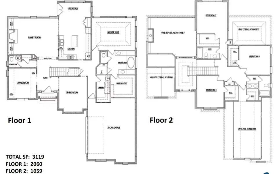 2D floor plan layout for the Burnside by Sentinel Builders, Inc. in Copperstone At Choto, Knoxville, TN (Image 1).