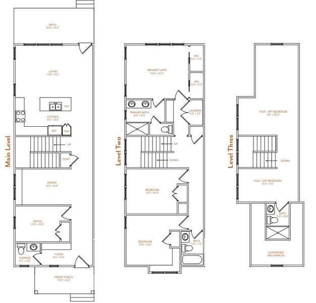 2D floor plan layout for the A1 plan by Concept 8 in Wrenwood, Raleigh, NC (Image 1).