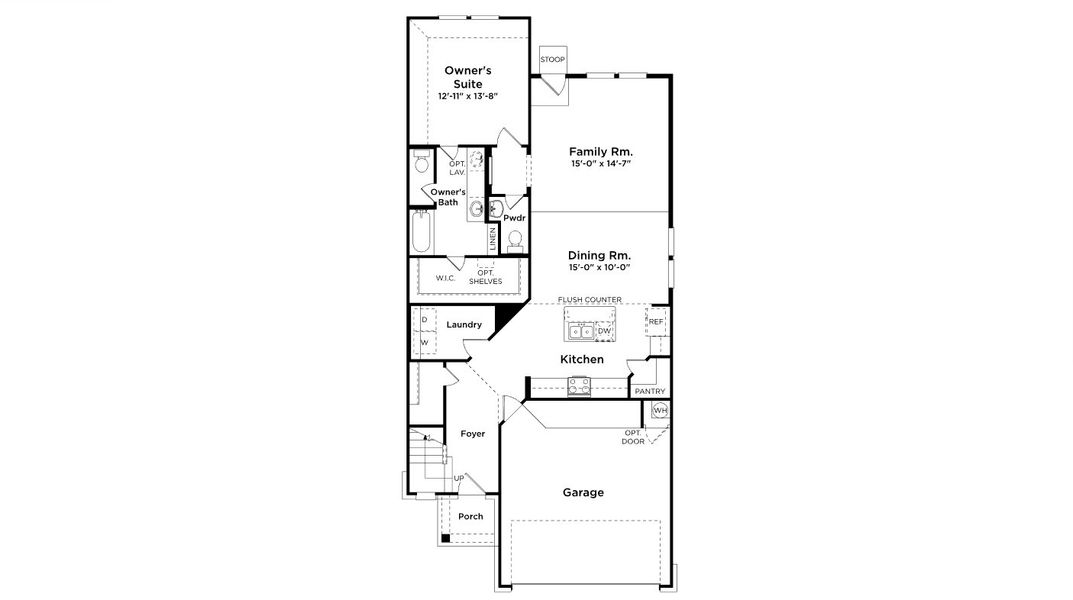 2D floor plan layout for the Birch by First America Homes in Cielo, Cut and Shoot, TX (Image 3).