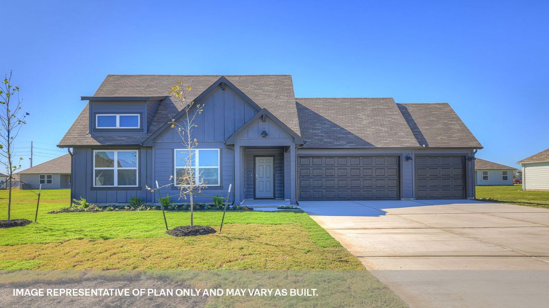 Representative exterior photo of a completed home built from the The Dean by D.R. Horton in Sonoma Oaks, Fredericksburg, TX (Image 1). Representative exterior photo of a completed home built from the The Dean by D.R. Horton in Sonoma Oaks, Fredericksburg, TX (Image 1).