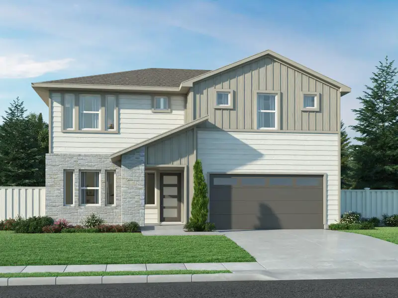 Front exterior of a new home in Lakeside Meadows, Pflugerville, TX, highlighting curb appeal (Image 7). Front exterior of a new home in Lakeside Meadows, Pflugerville, TX, highlighting curb appeal (Image 7).