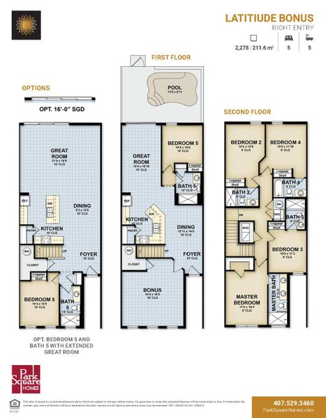 2D floor plan layout for the Latitude Bonus Townhome by Park Square Residential in Paradiso Grande Resort, Orlando, FL (Image 3).