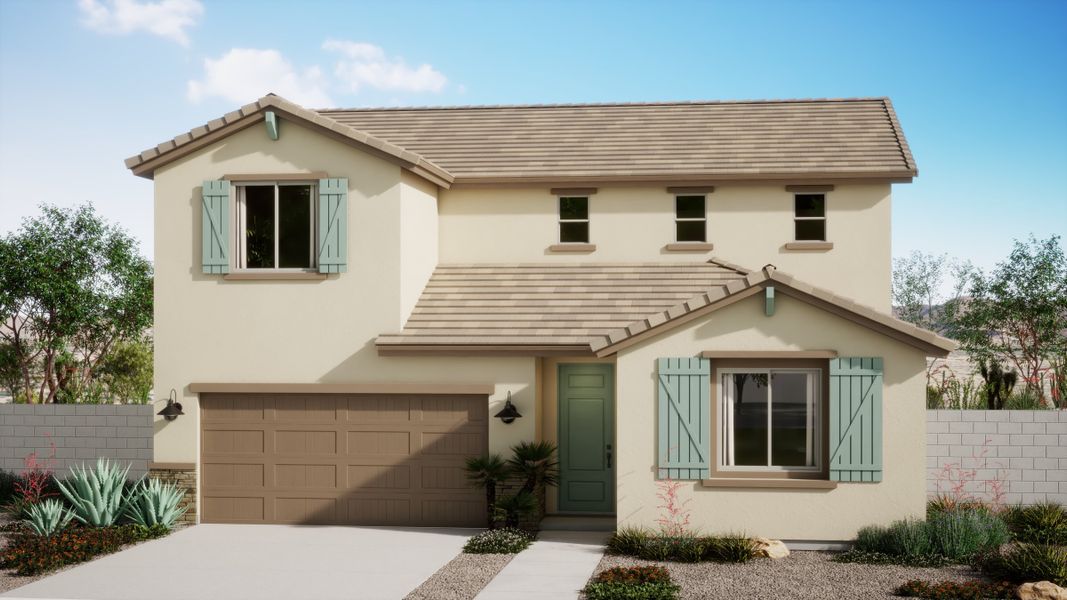 Representative exterior photo of a completed home built from the King by Risewell Homes in Wildera, San Tan Valley, AZ (Image 1). Representative exterior photo of a completed home built from the King by Risewell Homes in Wildera, San Tan Valley, AZ (Image 1).