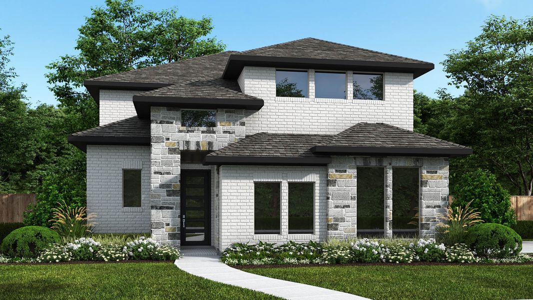 Representative exterior photo of a completed home built from the 2817H by Perry Homes in Carpenter Hill 55', Buda, TX (Image 1). Representative exterior photo of a completed home built from the 2817H by Perry Homes in Carpenter Hill 55', Buda, TX (Image 1).