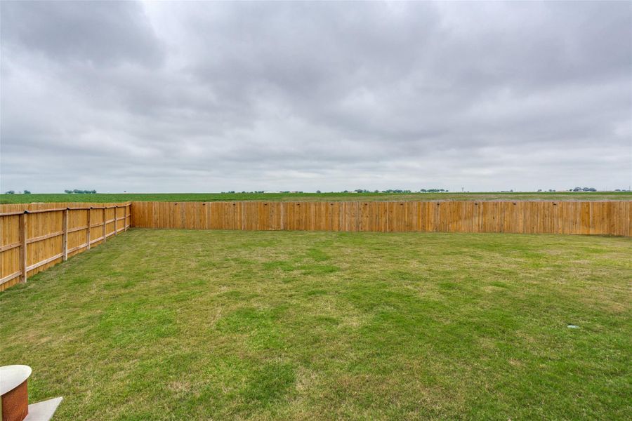 A spacious, verdant yard enclosed by a new privacy fence, offering a tranquil outdoor retreat.