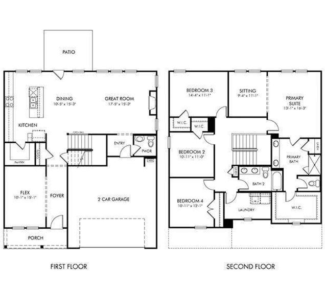2D floor plan layout of this home in Parkside at Grayson, Grayson, GA (Image 5).