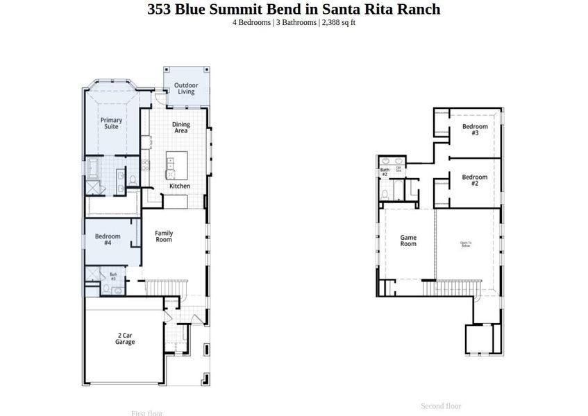 2D floor plan layout of this home in Santa Rita Ranch: 40-45ft. lots, Liberty Hill, TX (Image 3).