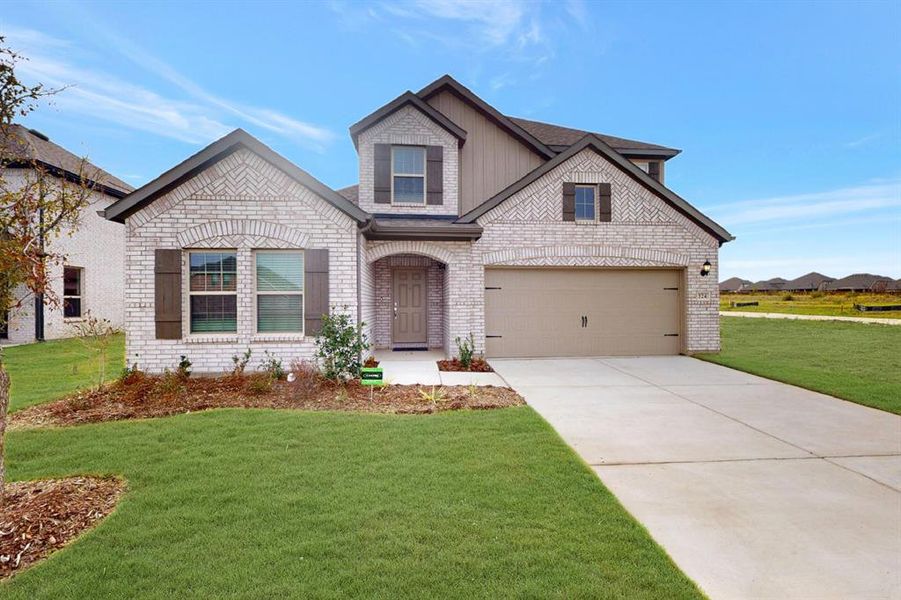 Front exterior of a new home in Elevon, Lavon, TX, highlighting curb appeal (Image 21). Front exterior of a new home in Elevon, Lavon, TX, highlighting curb appeal (Image 21).