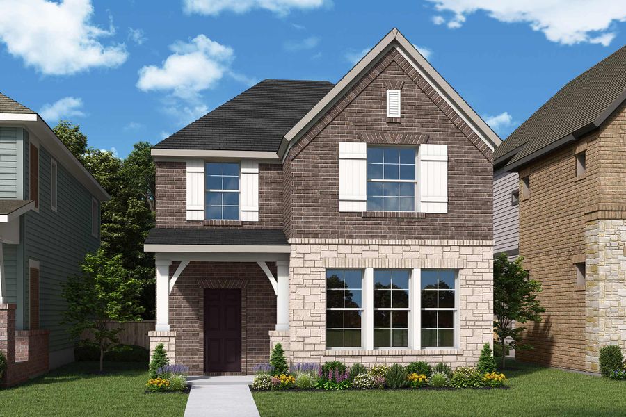 Front exterior of a new home in Talia – Cottage Series, Mesquite, TX, highlighting curb appeal (Image 2). Front exterior of a new home in Talia – Cottage Series, Mesquite, TX, highlighting curb appeal (Image 2).