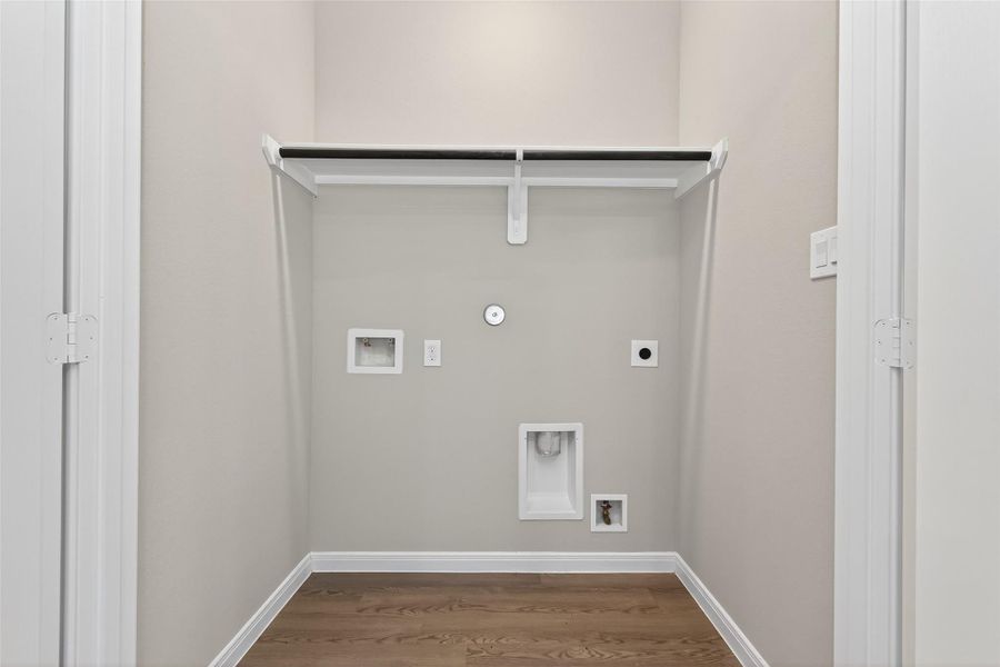 Convenient washer and dryer connections located within a dedicated closet.