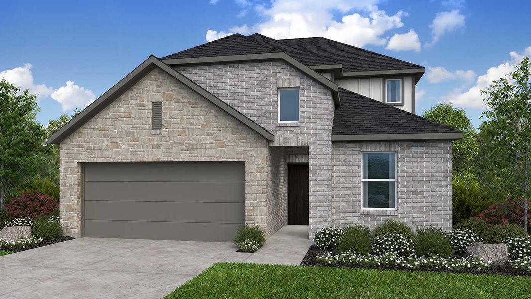 Front exterior of a new home in Ryehill, Richmond, TX, highlighting curb appeal (Image 1). Front exterior of a new home in Ryehill, Richmond, TX, highlighting curb appeal (Image 1).