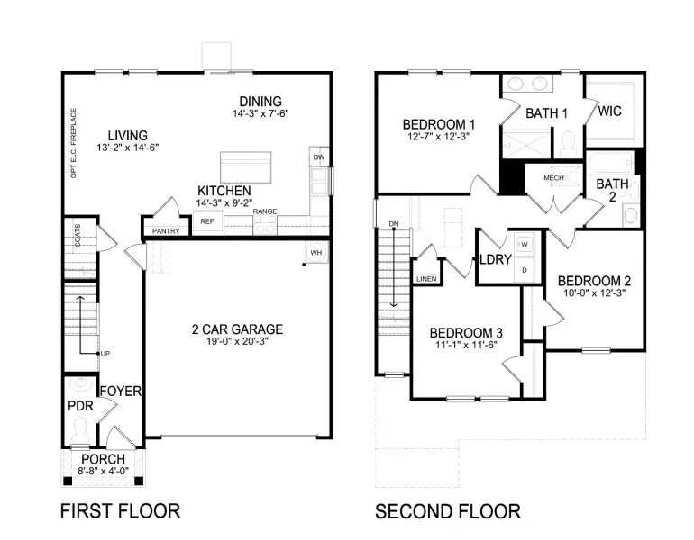 2D floor plan layout for the Larkin by D.R. Horton in Sweetwater Village, Rockwell, NC (Image 3). 2D floor plan layout for the Larkin by D.R. Horton in Sweetwater Village, Rockwell, NC (Image 3).
