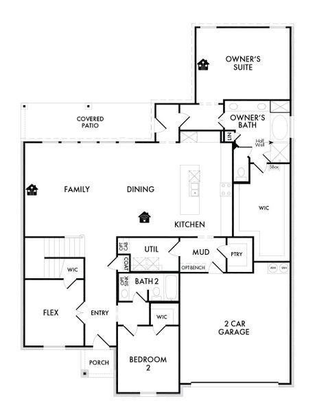 2D floor plan layout for the Radcliffe by Impression Homes in Still Water Lake Estates, Godley, TX (Image 3).