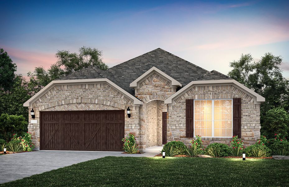 The Mckinney, a one-story home with 2-car garage, shown with Home Exterior C