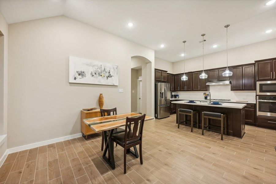 Dining area and kitchen.